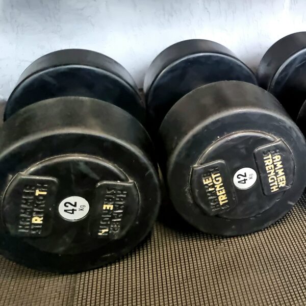 Hammer Strength Pro hanteles. 42 kg. Cena: 270 eur. Visas kopā lētāk.