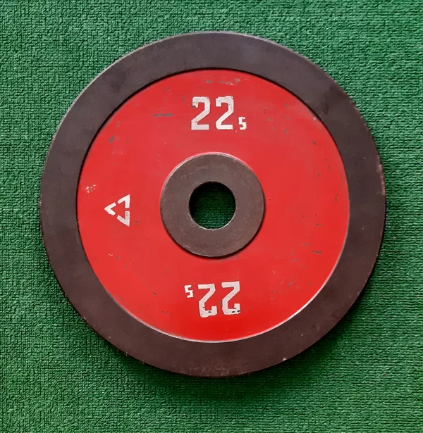 22,5 kg. šauri dzelzs diski. Caurumu diam.55mm. ( PSRS standarts ) Cena pāris 100,00 eur