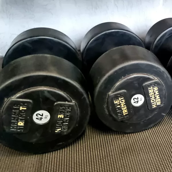Hammer Strength Pro hanteles. 42 kg. Cena: 270 eur. Visas kopā lētāk.